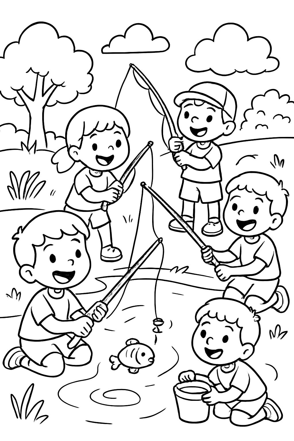 5 kids fishing.