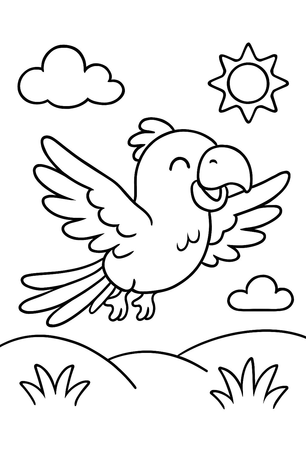 Loro volando feliz em uma paisagem