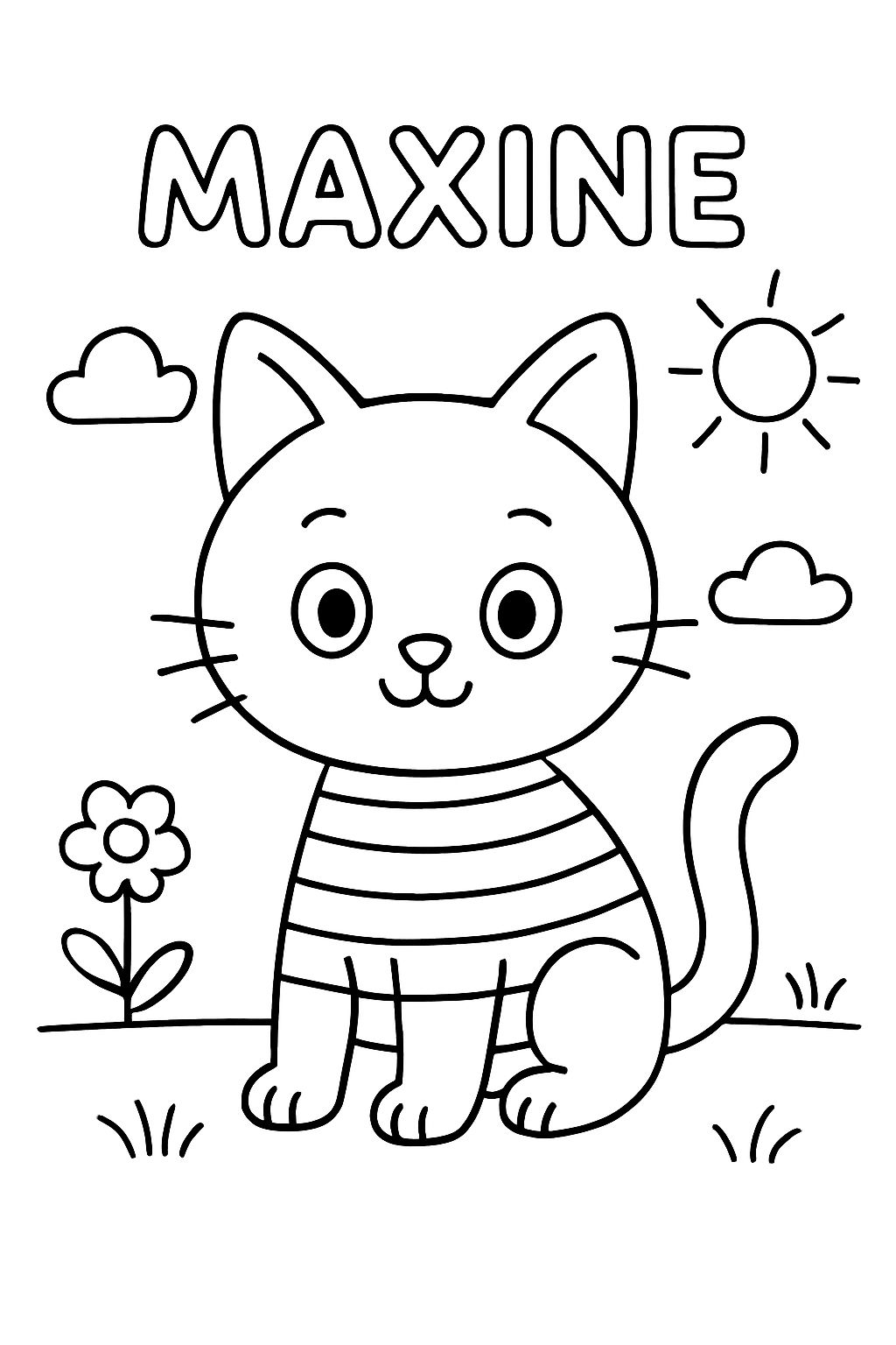 a cute kitten wearing striped shirt, above kitten says Maxine
