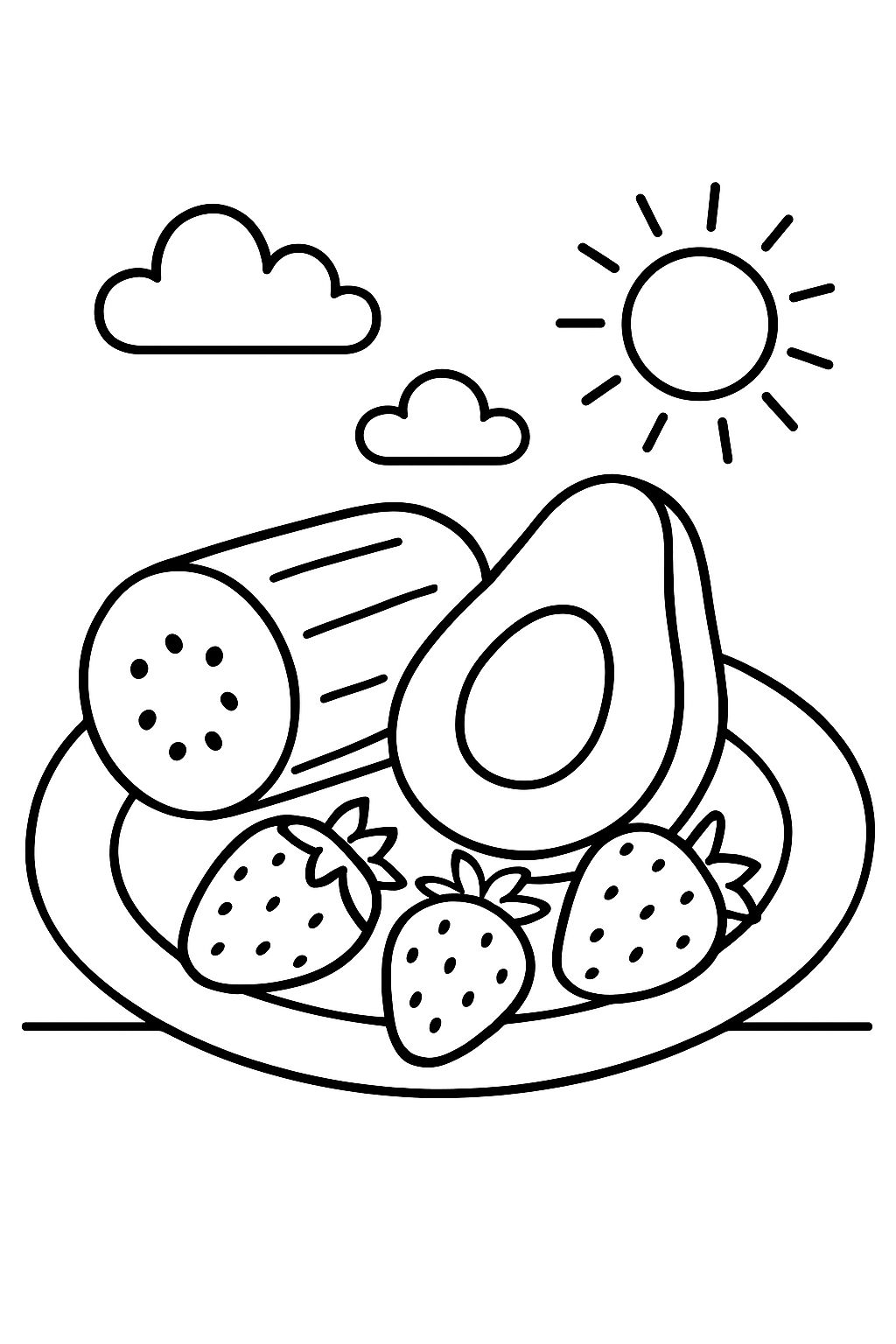 Concombre et avocat et fraises sur une assiette Concombre et avocat et fraises sur une assiette