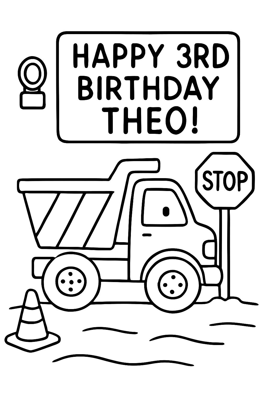 Happy 3rd Birthday Theo! (Construction theme, stop sign, lights, road work)