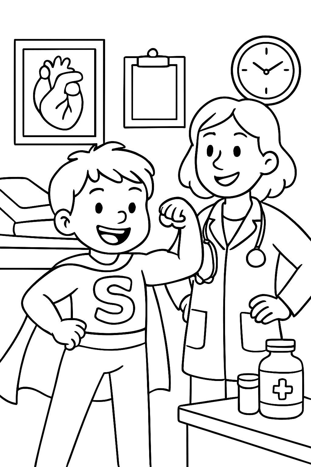 A heroic child at the doctor showing how strong they are