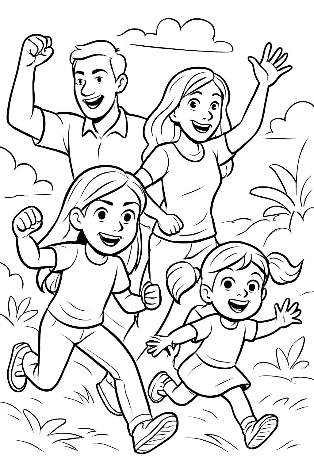 una familia de 4: papá, mamá y 2 niñas