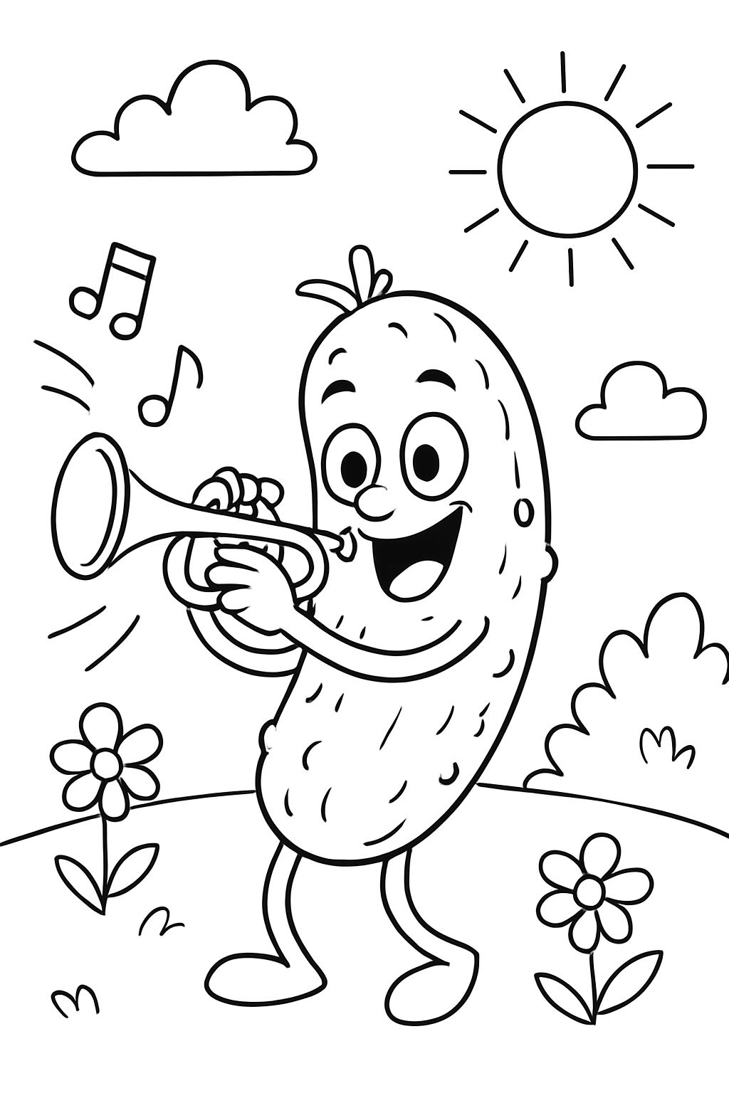a pickle playing trumpet
