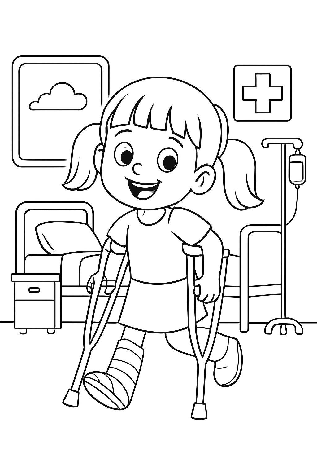girl hospital cast on foot with crutches