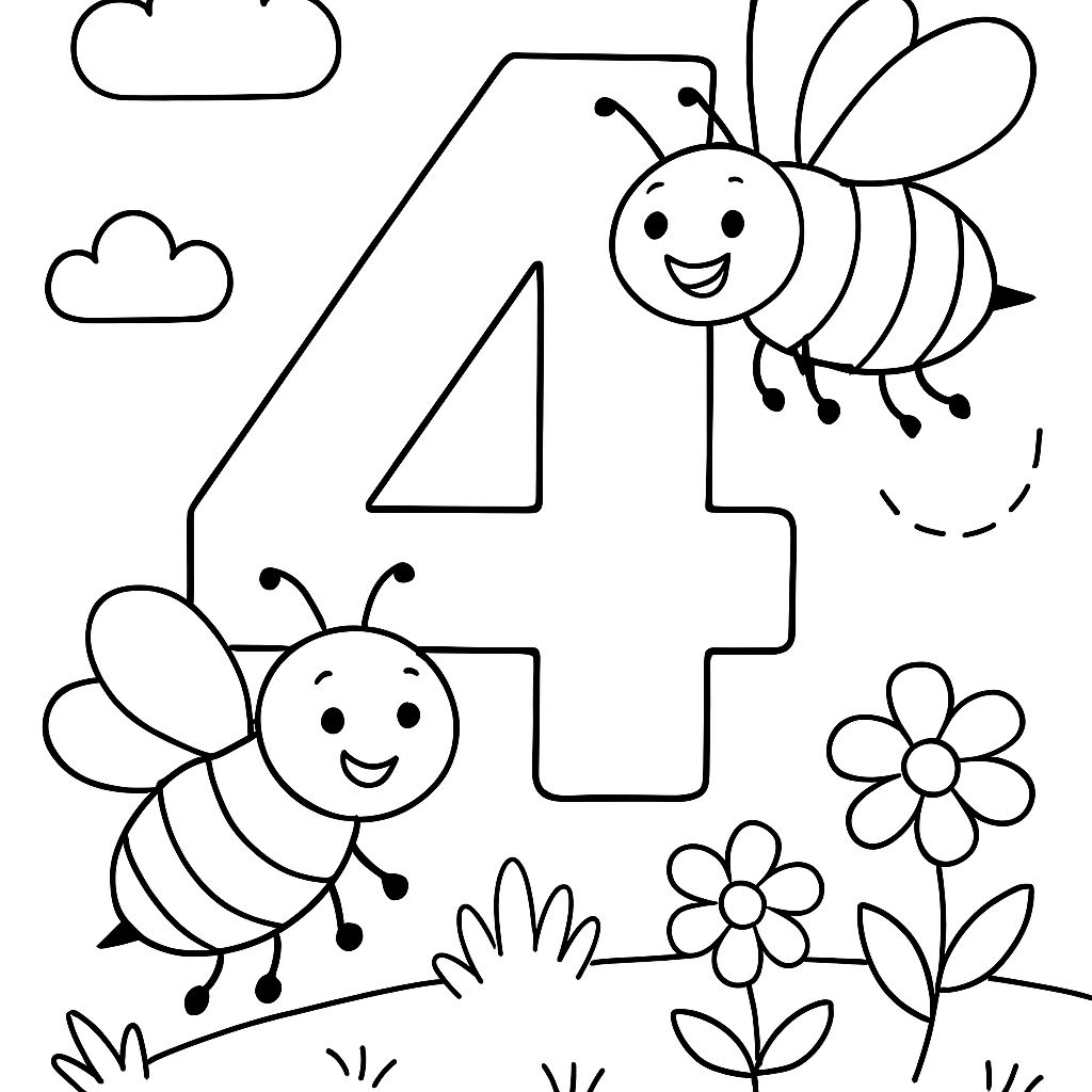 Número 4 con abejas Número 4 con abejas