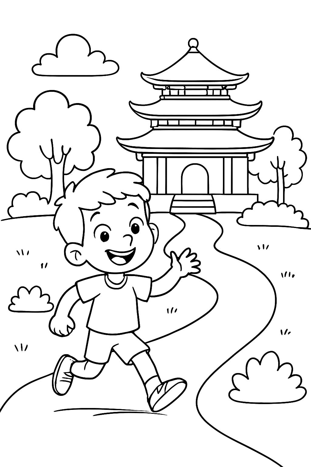 Un chemin avec un temple.