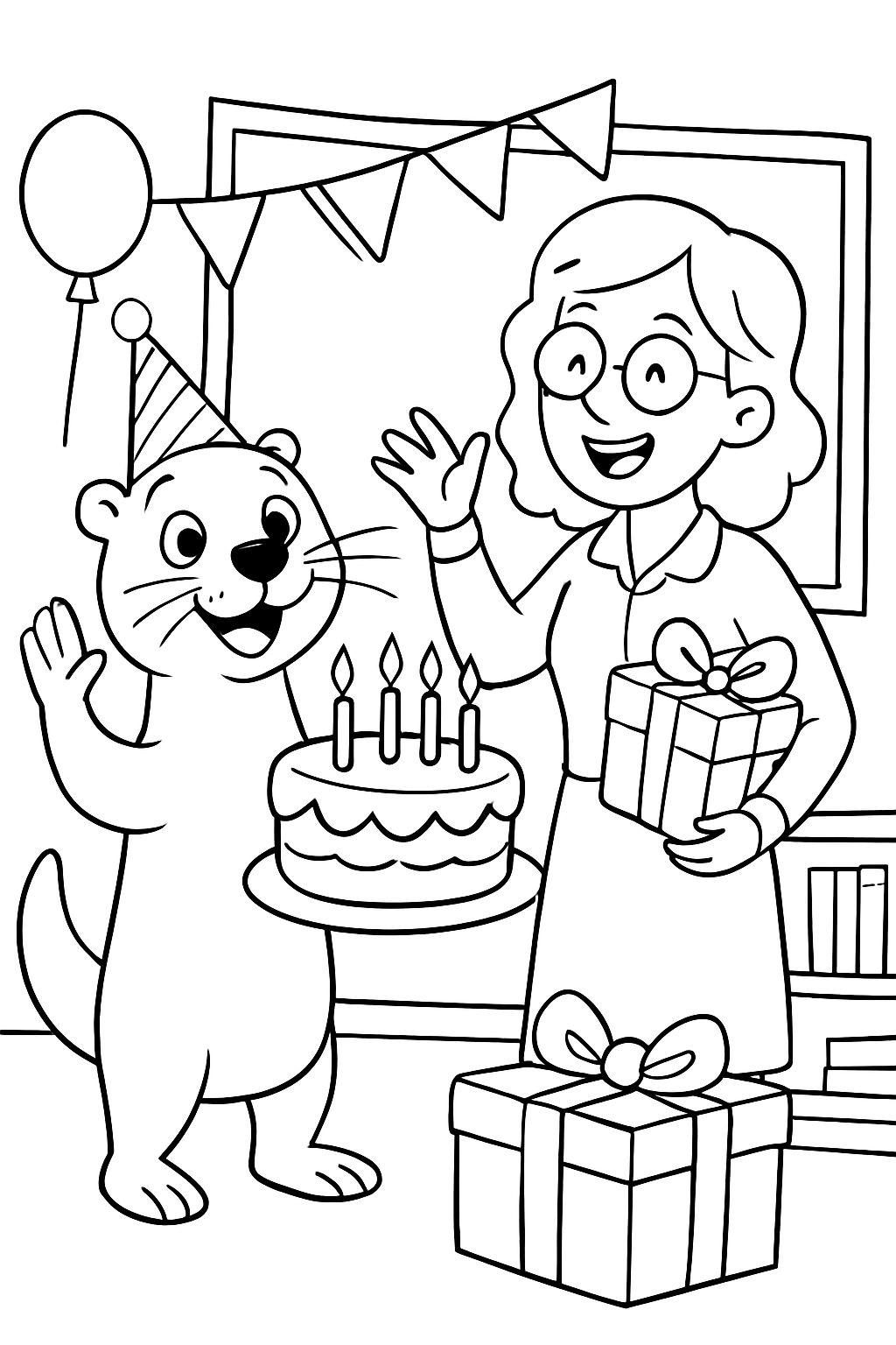 Otter and teacher celebrate a birthday