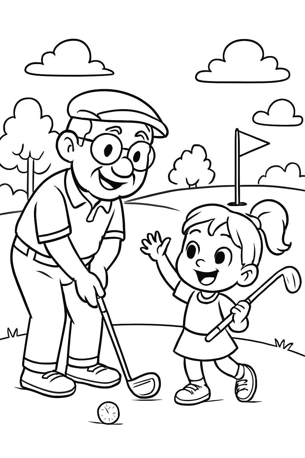 Großvater und Kleinkind-Mädchen beim Golfen