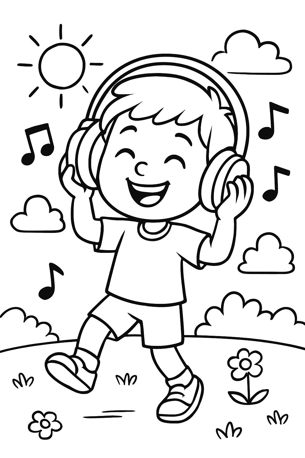 A boy listening to music through headphones A boy listening to music through headphones