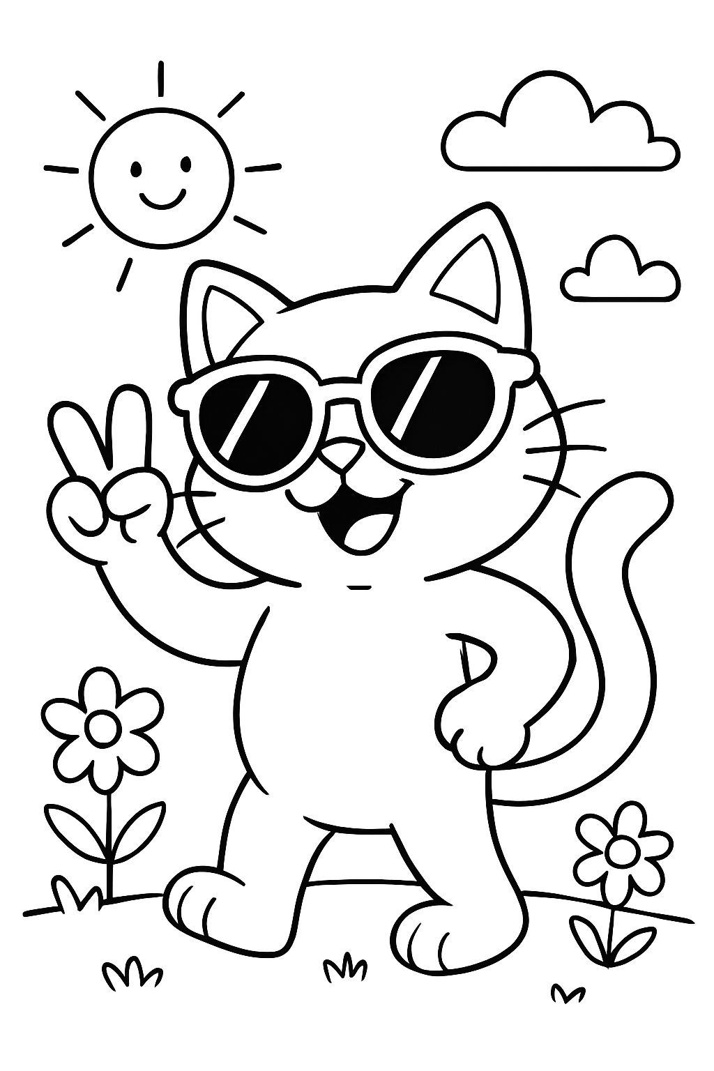 Funny cat with sunglasses and peace fingers
