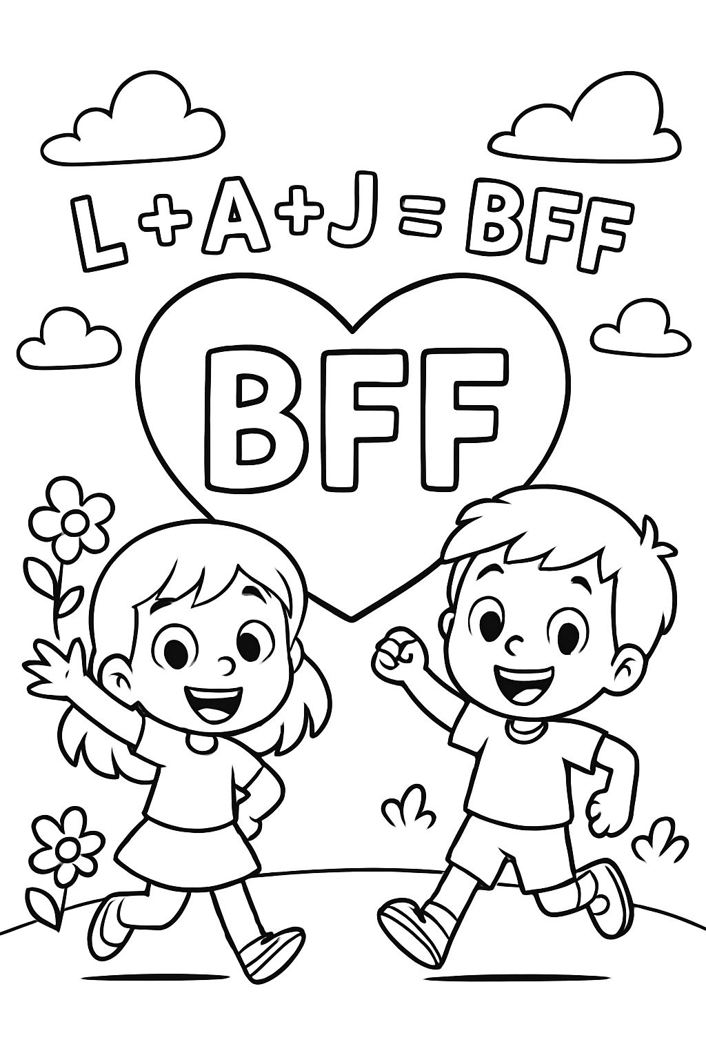 a heart with BFF written on it and L + A + J = BFF