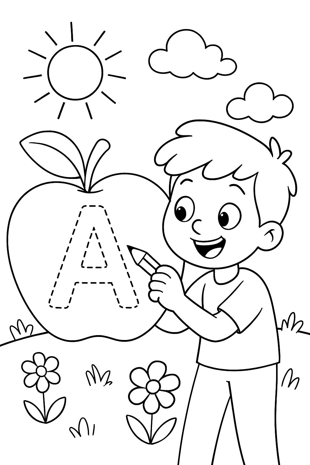 tracing A in an apple