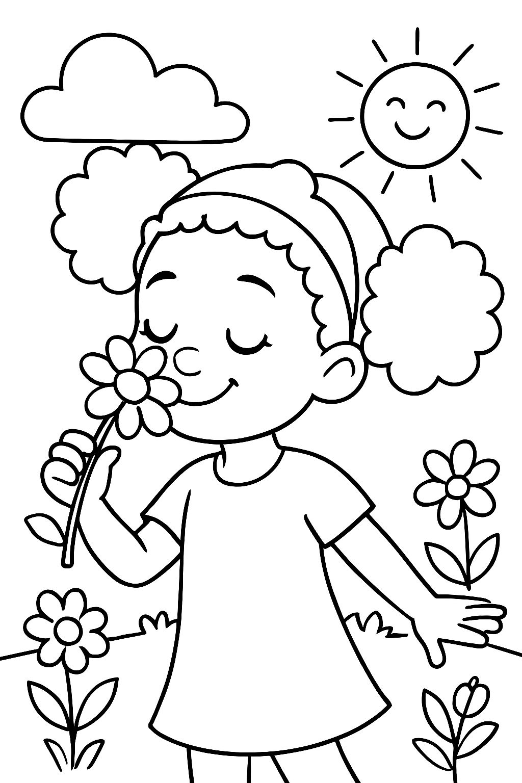 young black girl smelling a flower