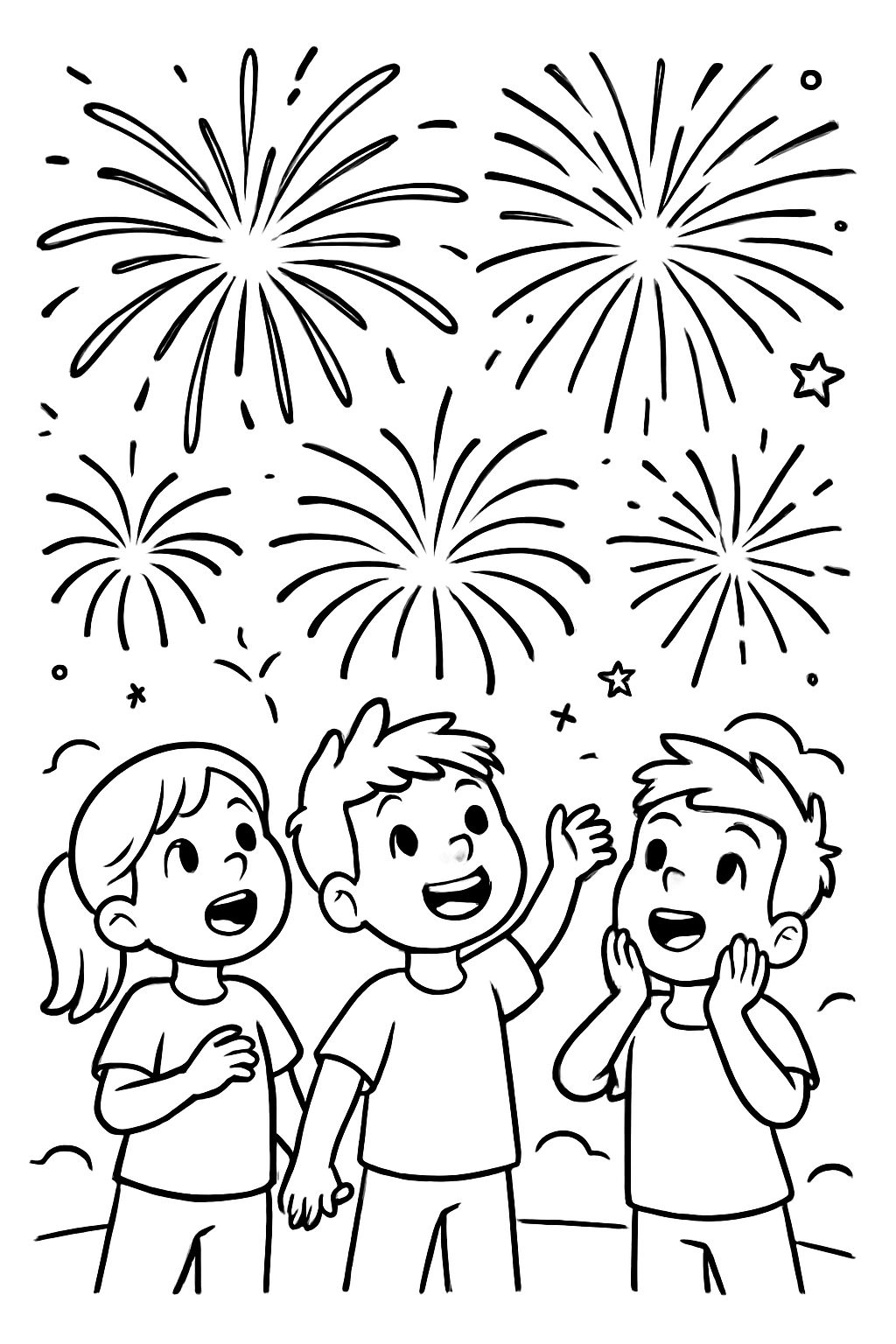 fireworks in the sky with amazed children below