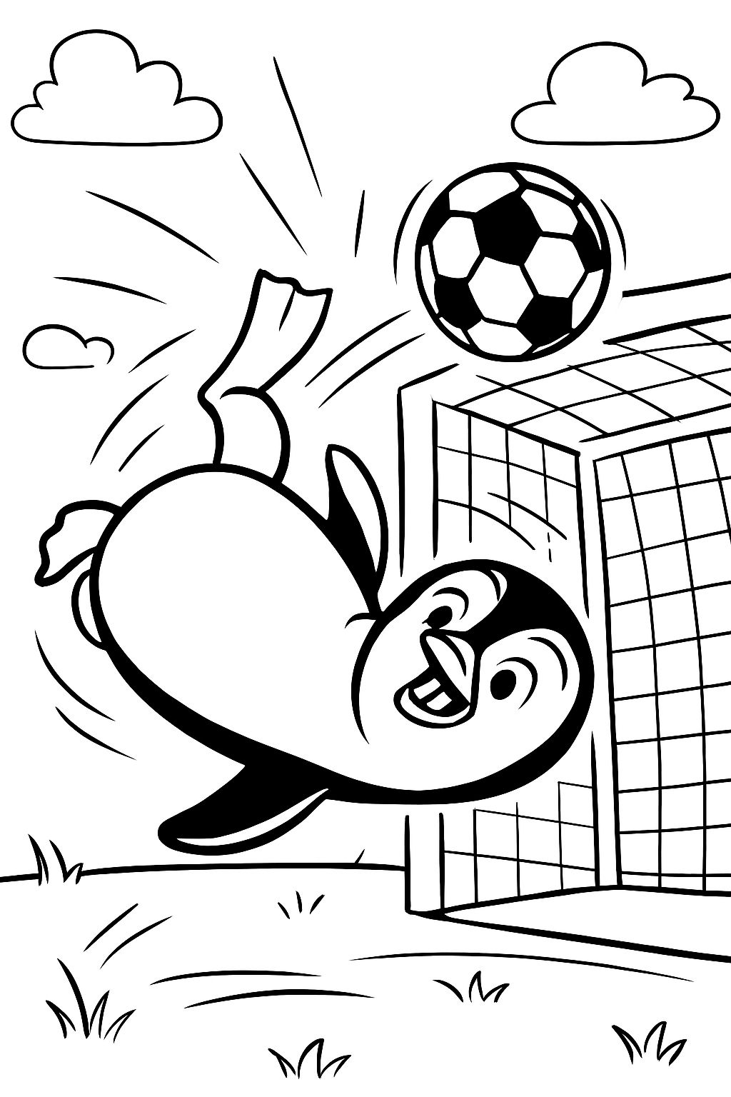 un pingouin faisant un retourné dans le but