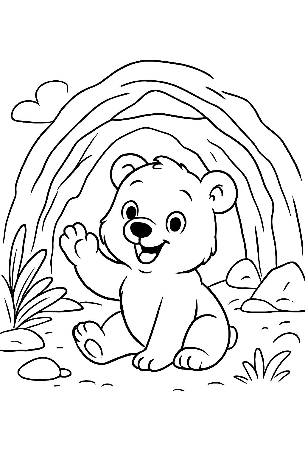 Filhote de urso polar em uma caverna