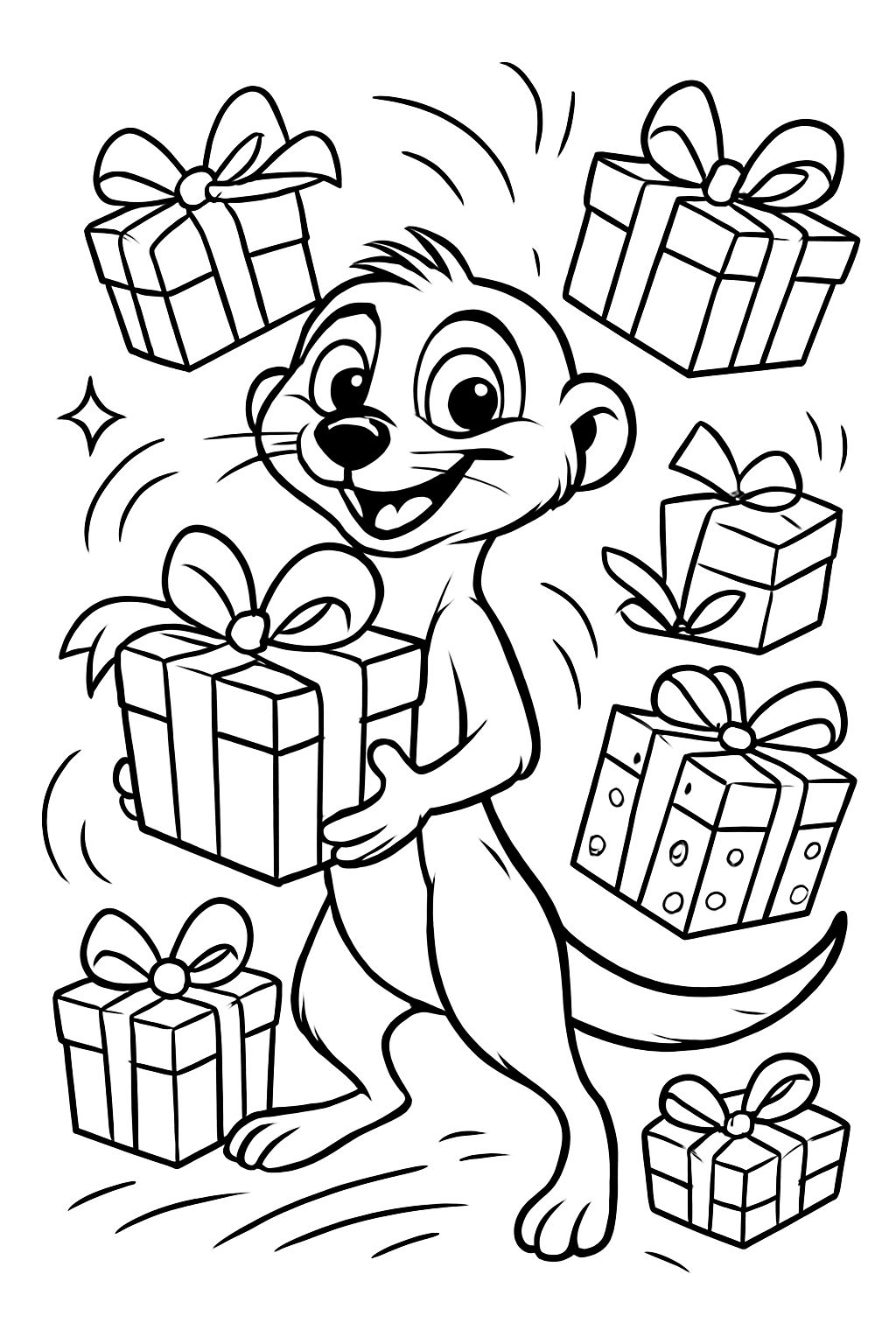 un suricate avec beaucoup de cadeaux