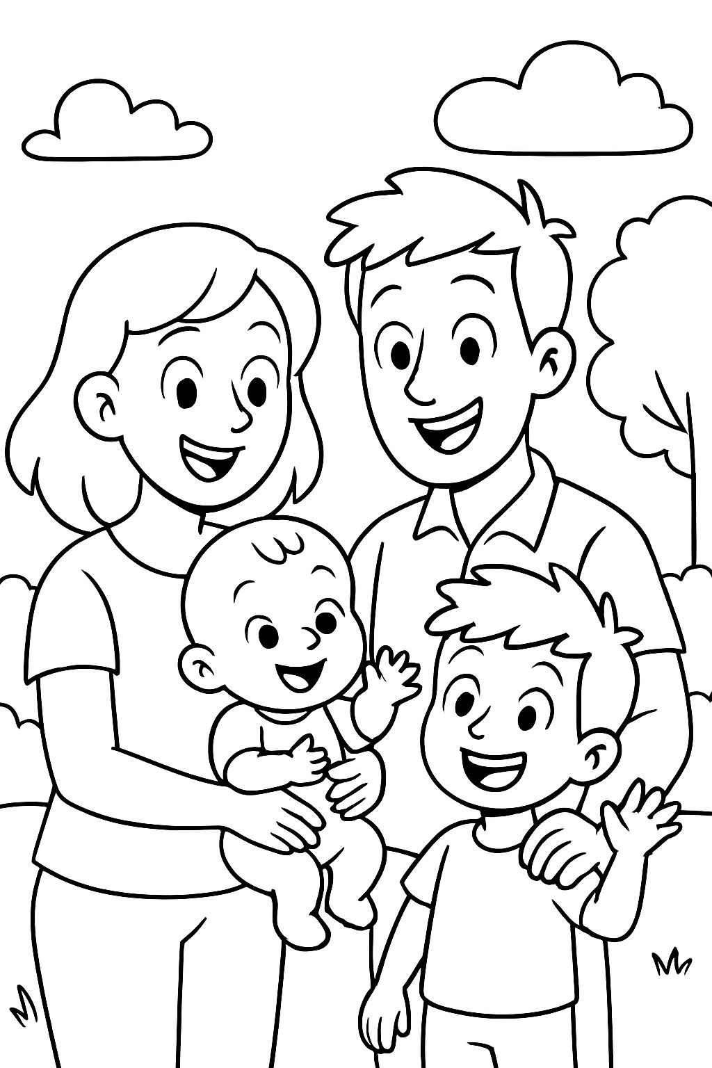 a mom, a dad, a baby and a 5-year-old boy