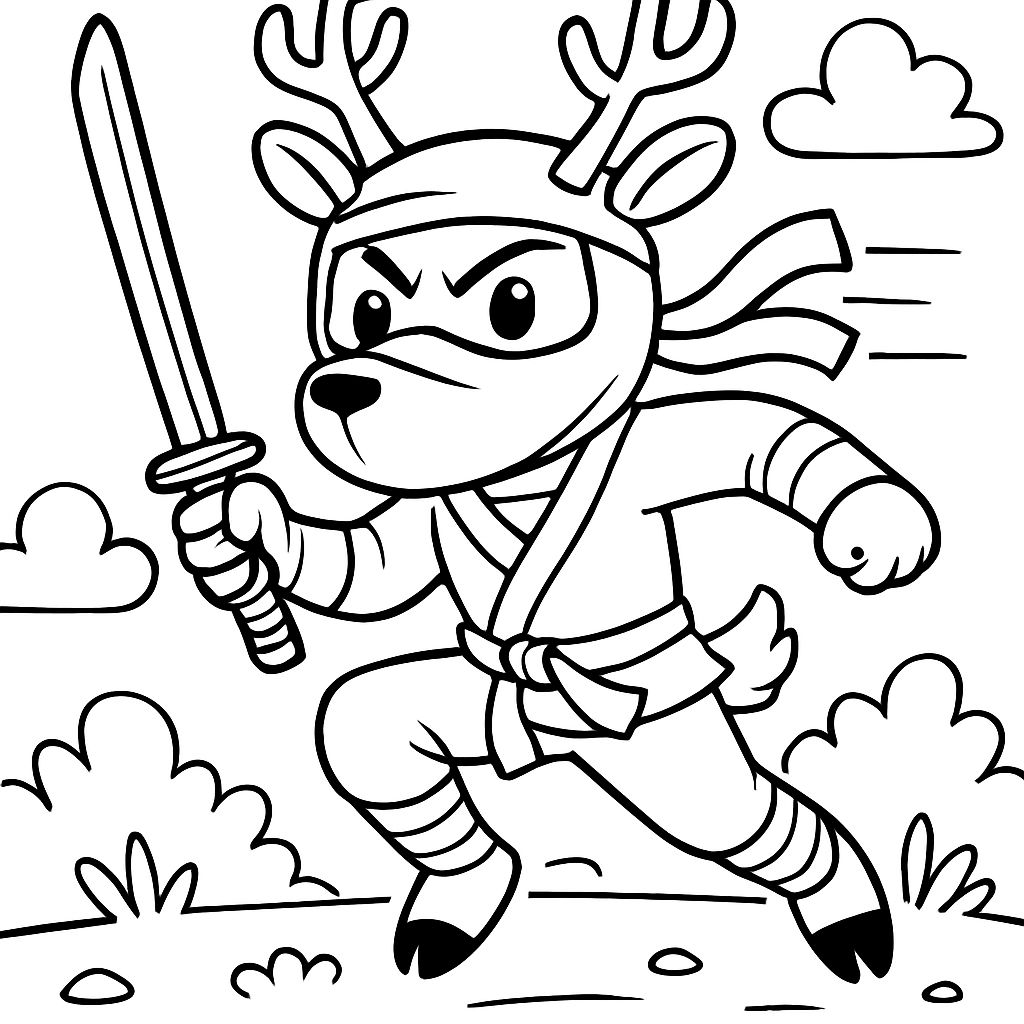 un cerf portant un costume de ninja et tenant une épée un cerf portant un costume de ninja et tenant une épée