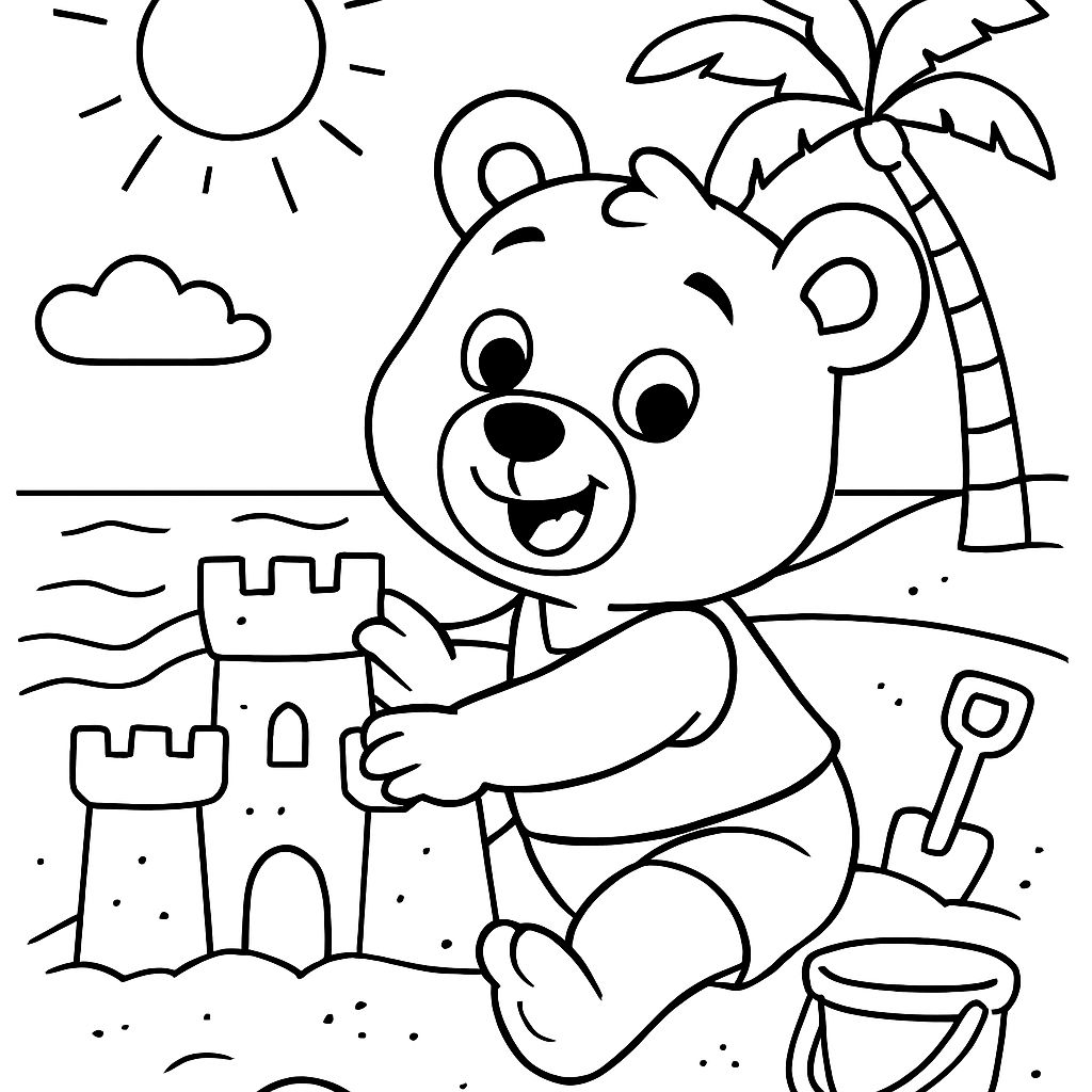 urso na praia construindo castelo de areia urso na praia construindo castelo de areia