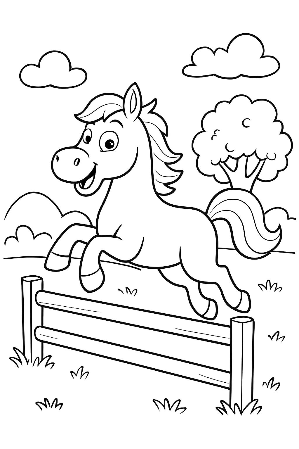 Pferd das über ein Hindernis springt