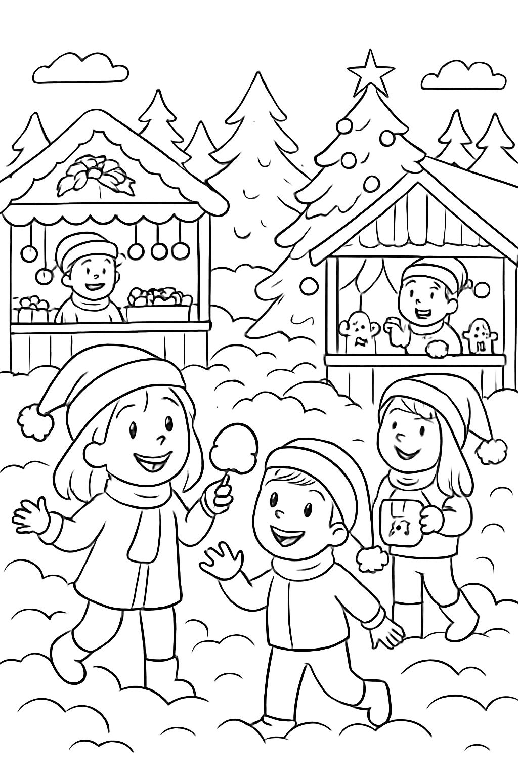 un marché de Noël avec des gens et le sol est en barbe à papa. (Format paysage) un marché de Noël avec des gens et le sol est en barbe à papa. (Format paysage)