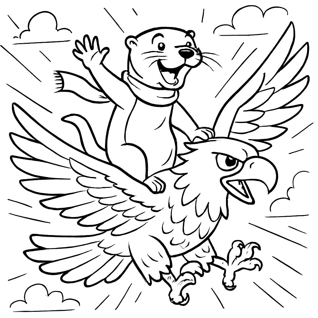 Uma lontra voando em uma águia usando um cachecol. Uma lontra voando em uma águia usando um cachecol.