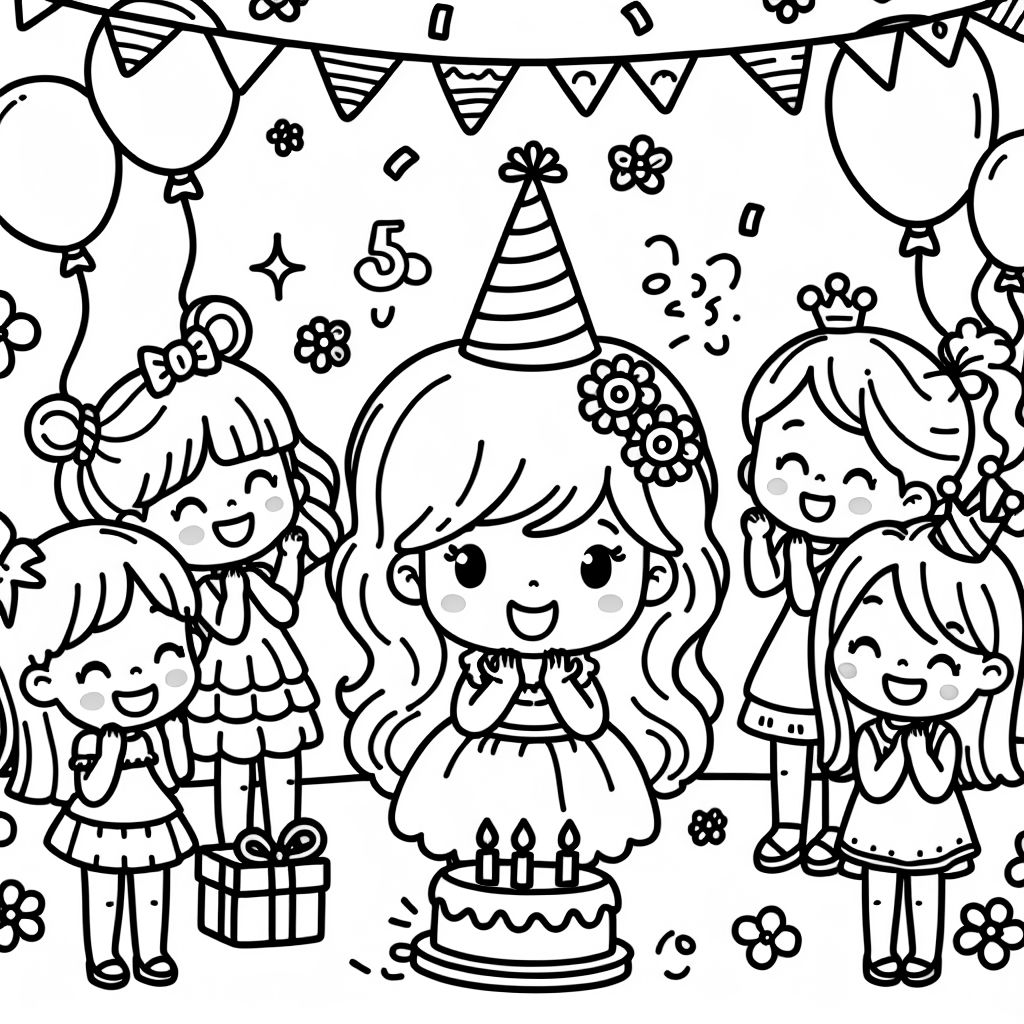 Una niña de 5 años celebrando su cumpleaños con 8 amigas y 3 amigos Una niña de 5 años celebrando su cumpleaños con 8 amigas y 3 amigos