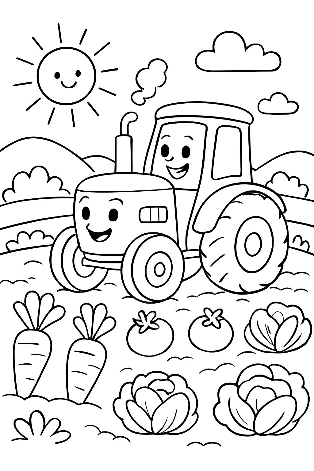 un tracteur dans un champ de légumes