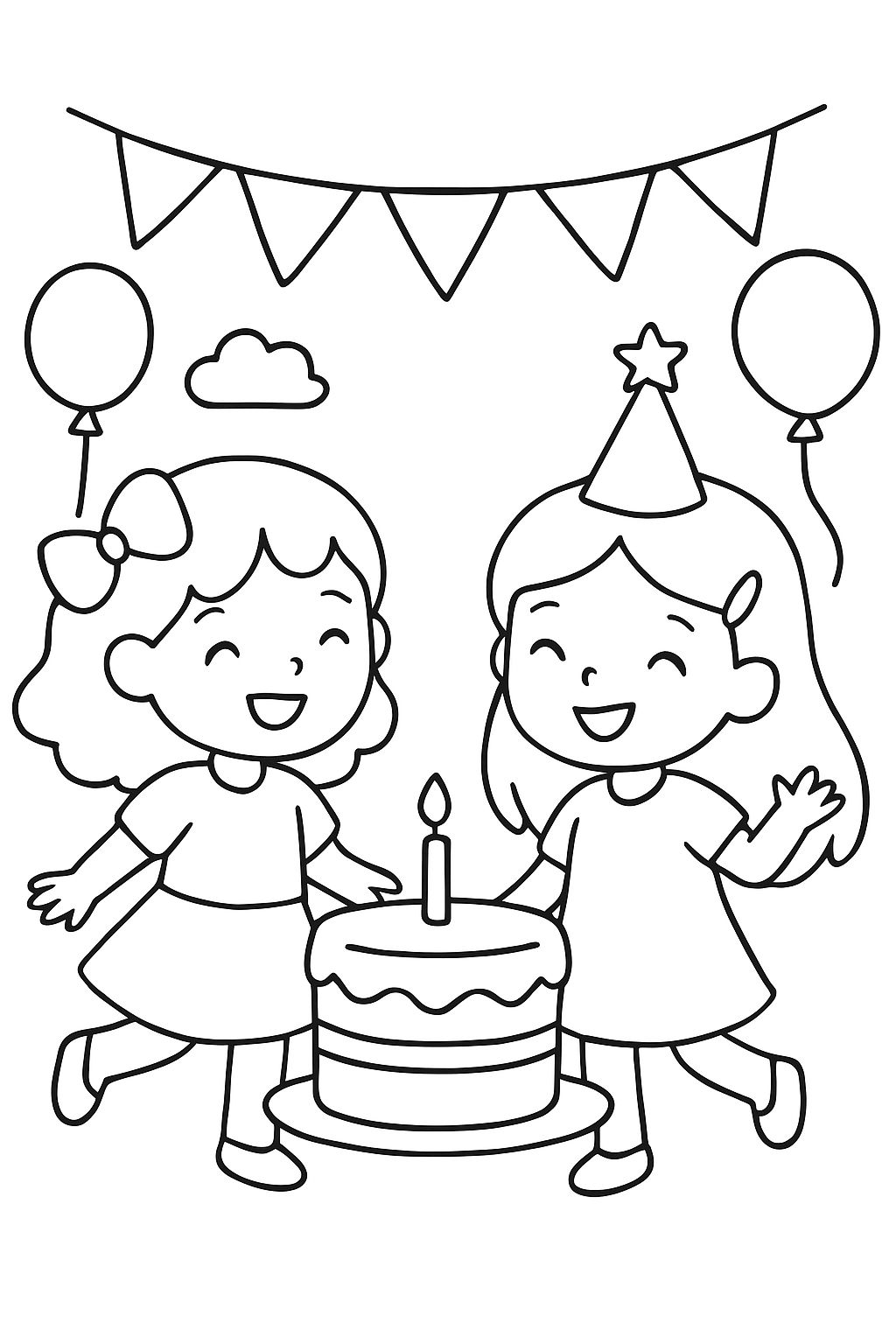 Deux petites filles jouant à une fête d'anniversaire.