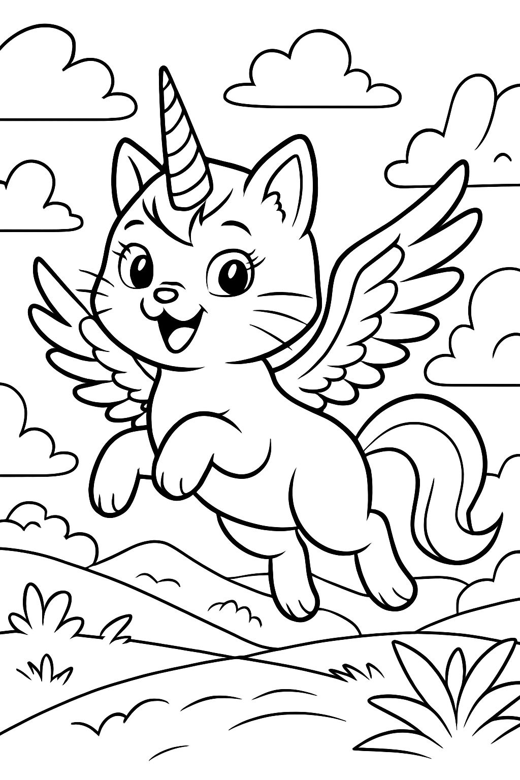 Chat licorne avec des ailes