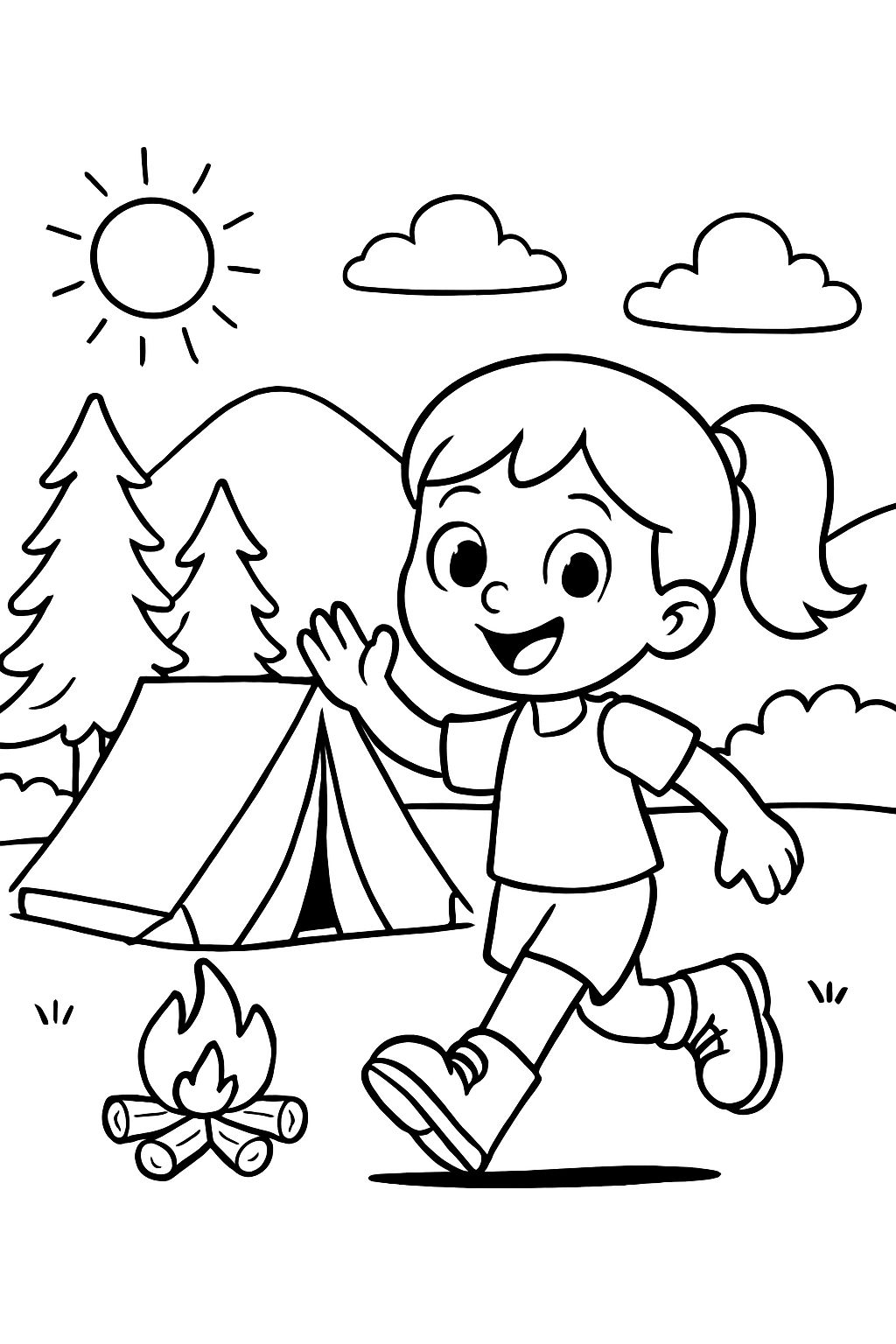 a simple camping scene little girl