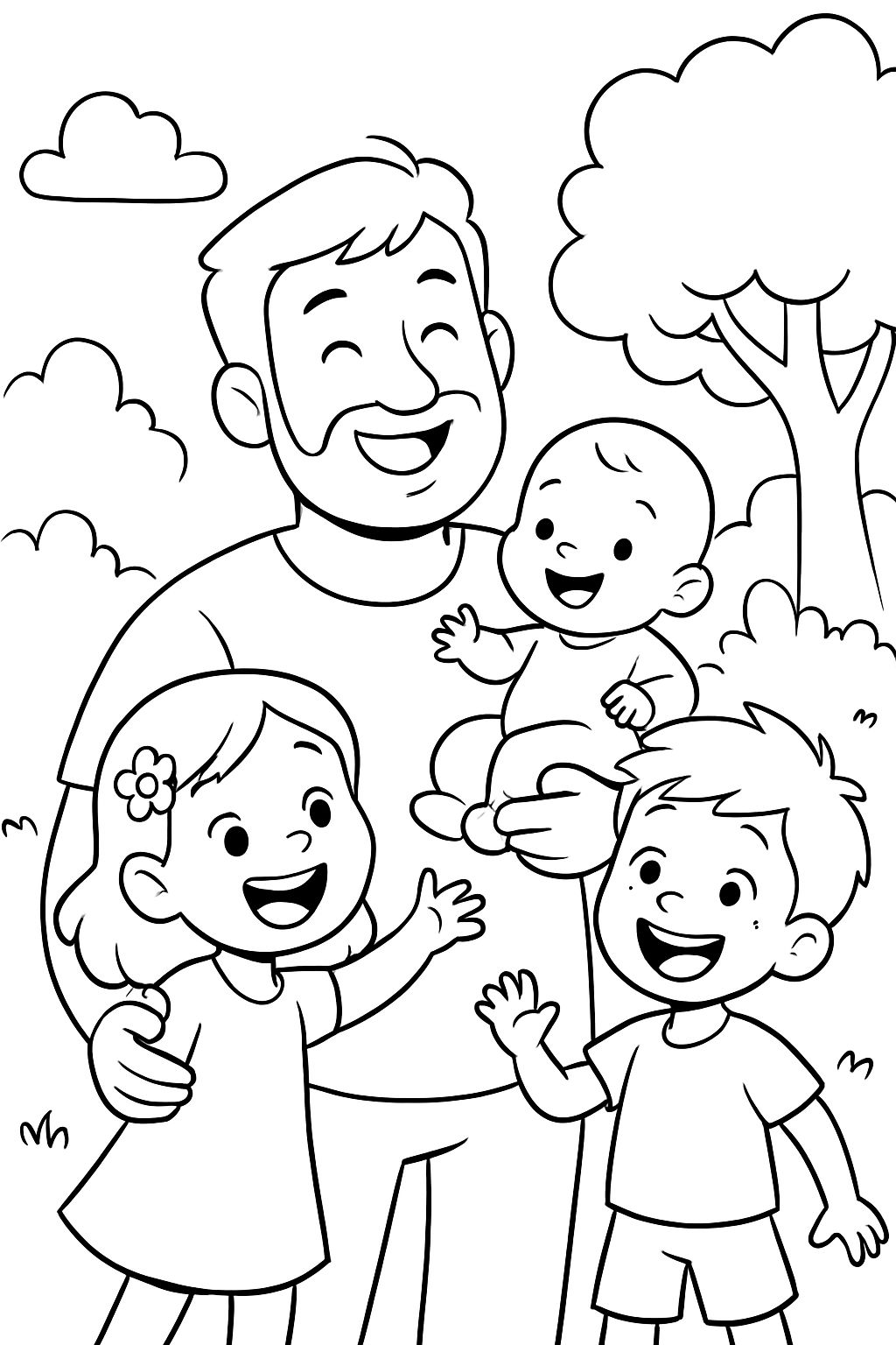 papa et ses enfants (une fille et deux garçons dont un bébé