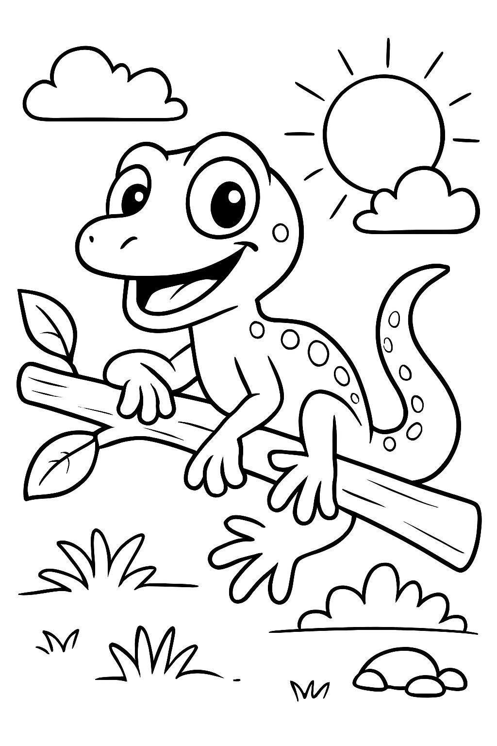 Gecko, der auf einem Stock entspannt.