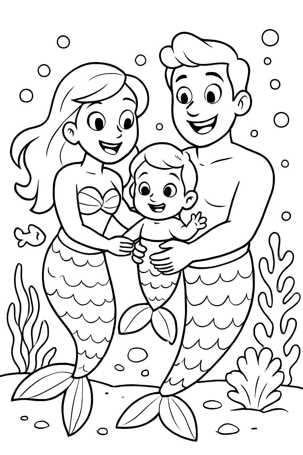 mermaid family with baby and big sister