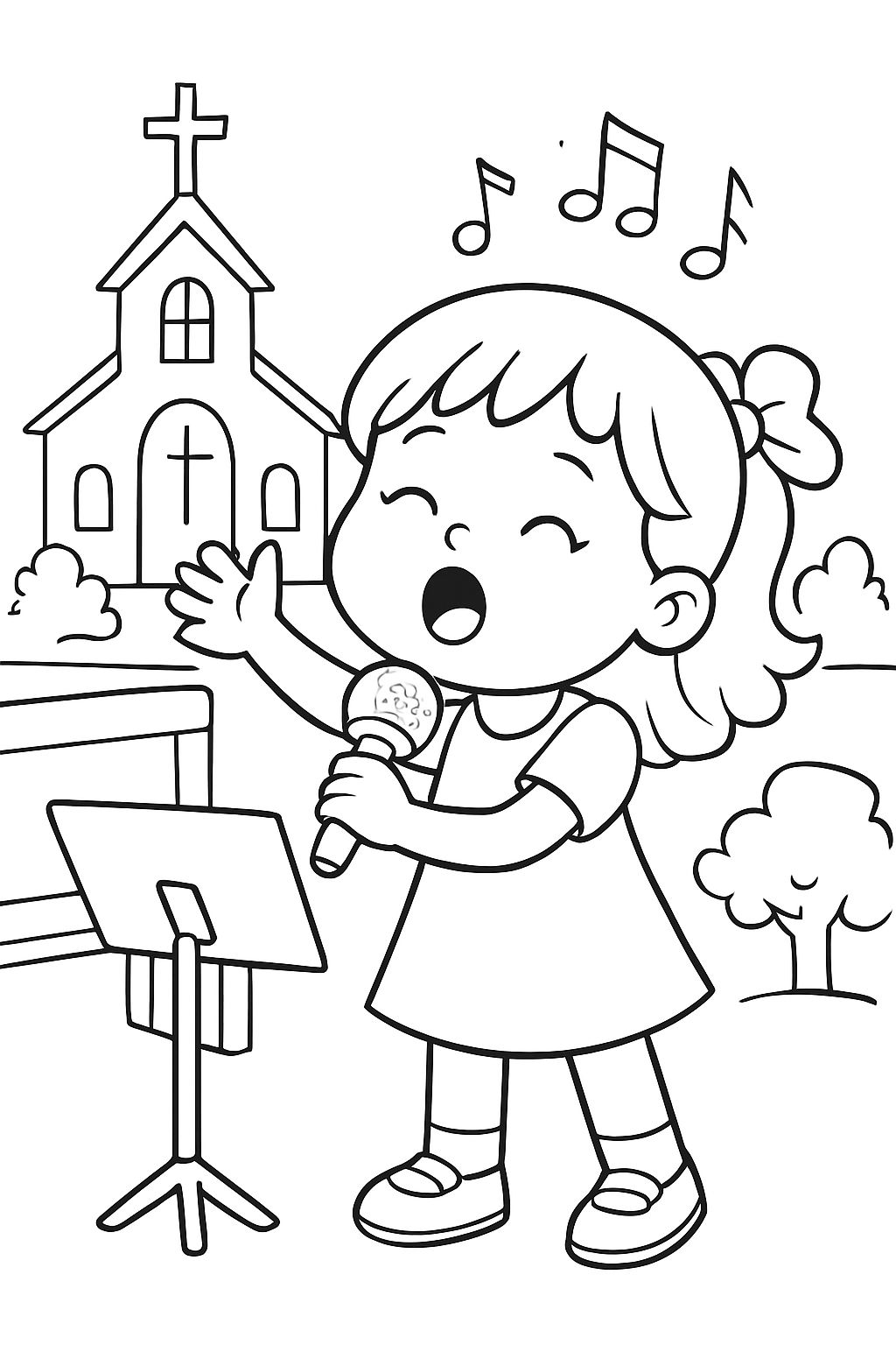 Fille de 3 ans chantant à l'église de la maternelle Fille de 3 ans chantant à l'église de la maternelle