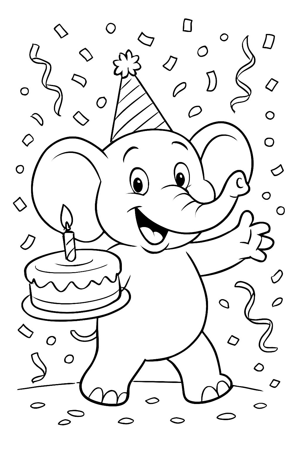 Un elefante de cumpleaños con confeti Un elefante de cumpleaños con confeti