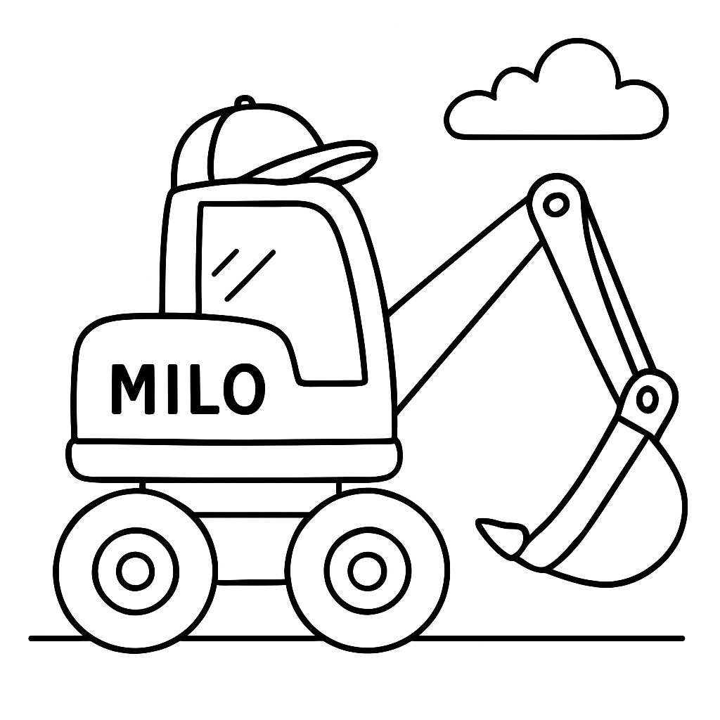 uma escavadora legal com 'Milo' escrito nela uma escavadora legal com 'Milo' escrito nela