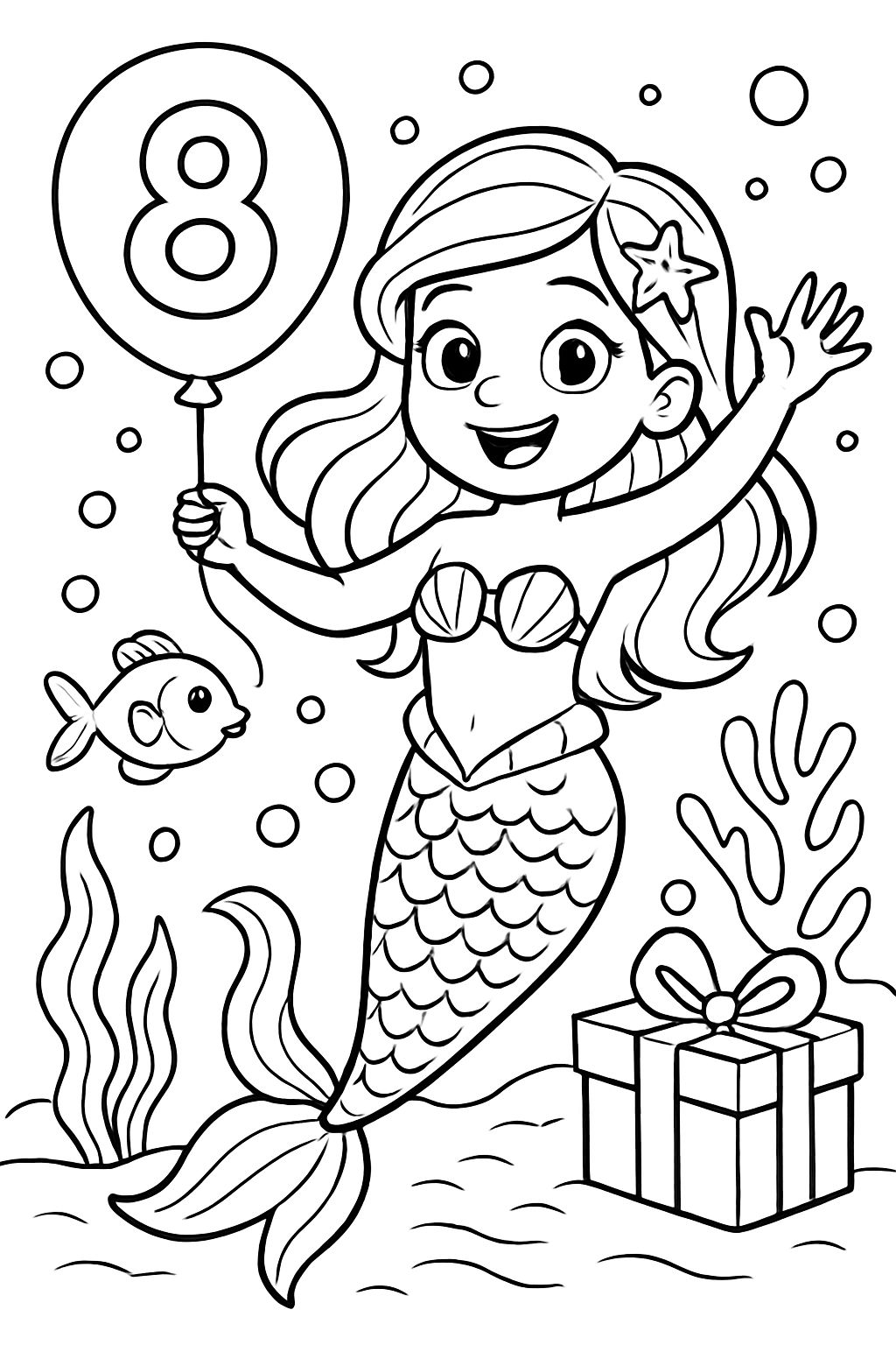 8º aniversário menina como sereia