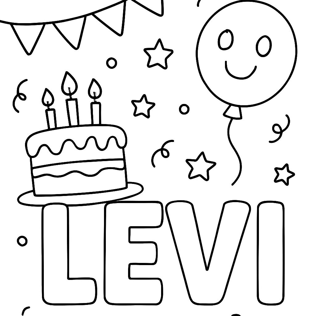 El nombre Levi con decoraciones de cumpleaños El nombre Levi con decoraciones de cumpleaños