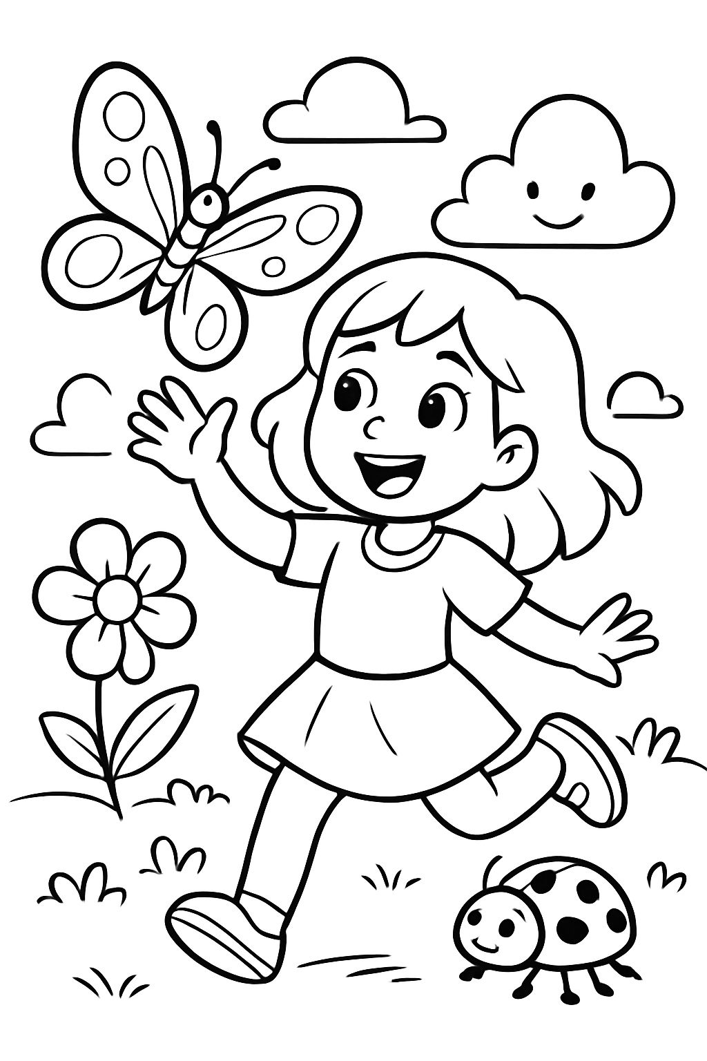 A Girl with her butterfly and ladybug