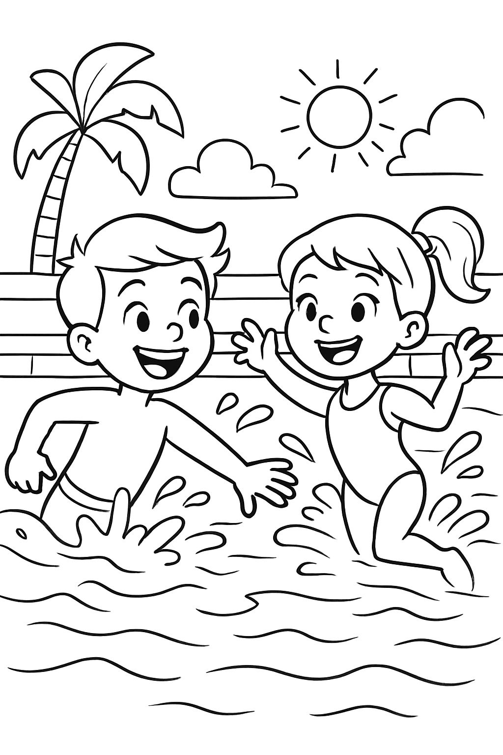 Um casal a nadar numa piscina.