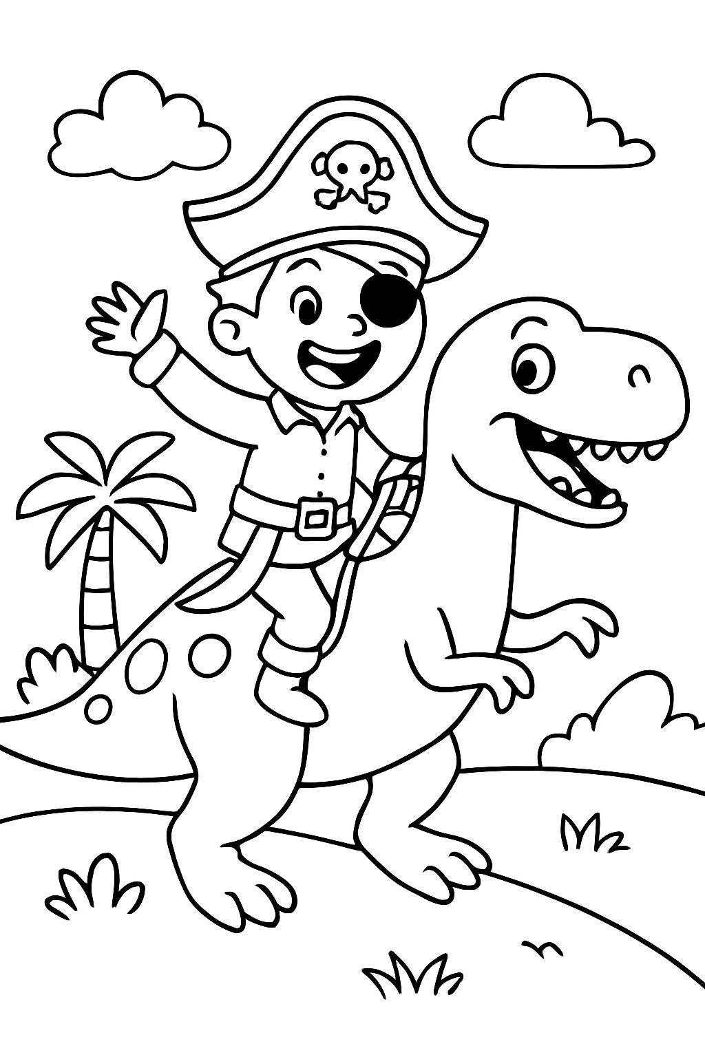 Un pirate chevauchant un dinosaure