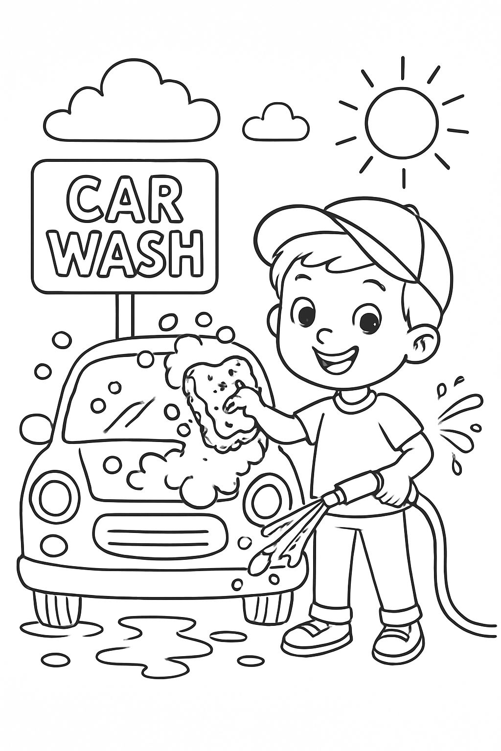 Le garçon de lavage de voiture de Theo lave la voiture