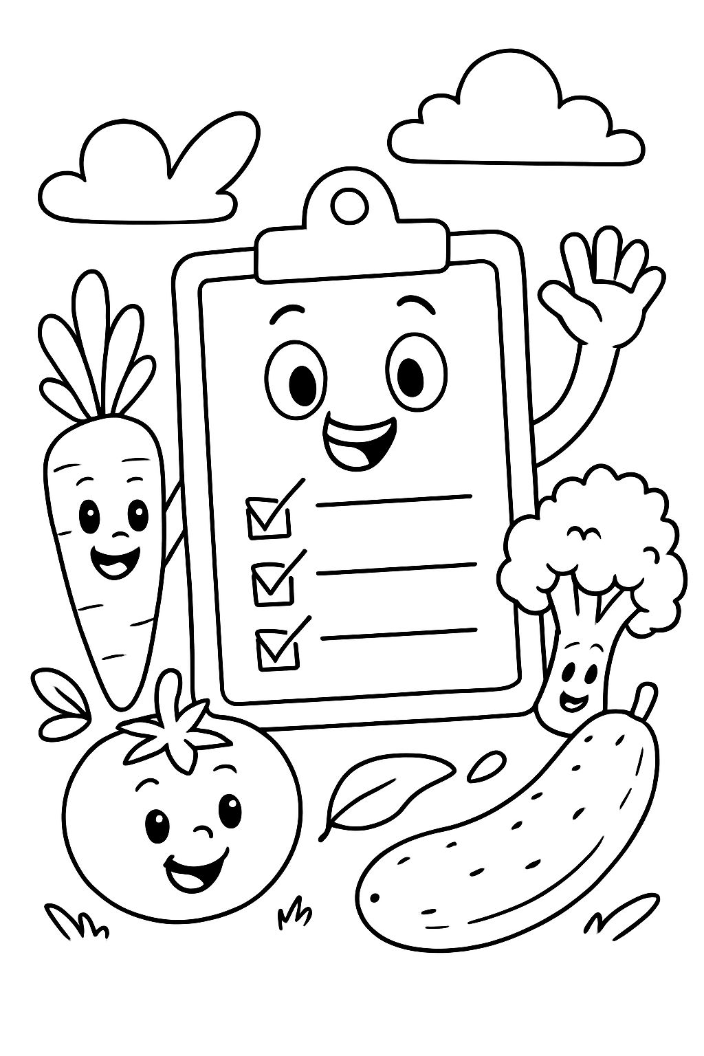 Eine Einkaufsliste mit Gemüse.