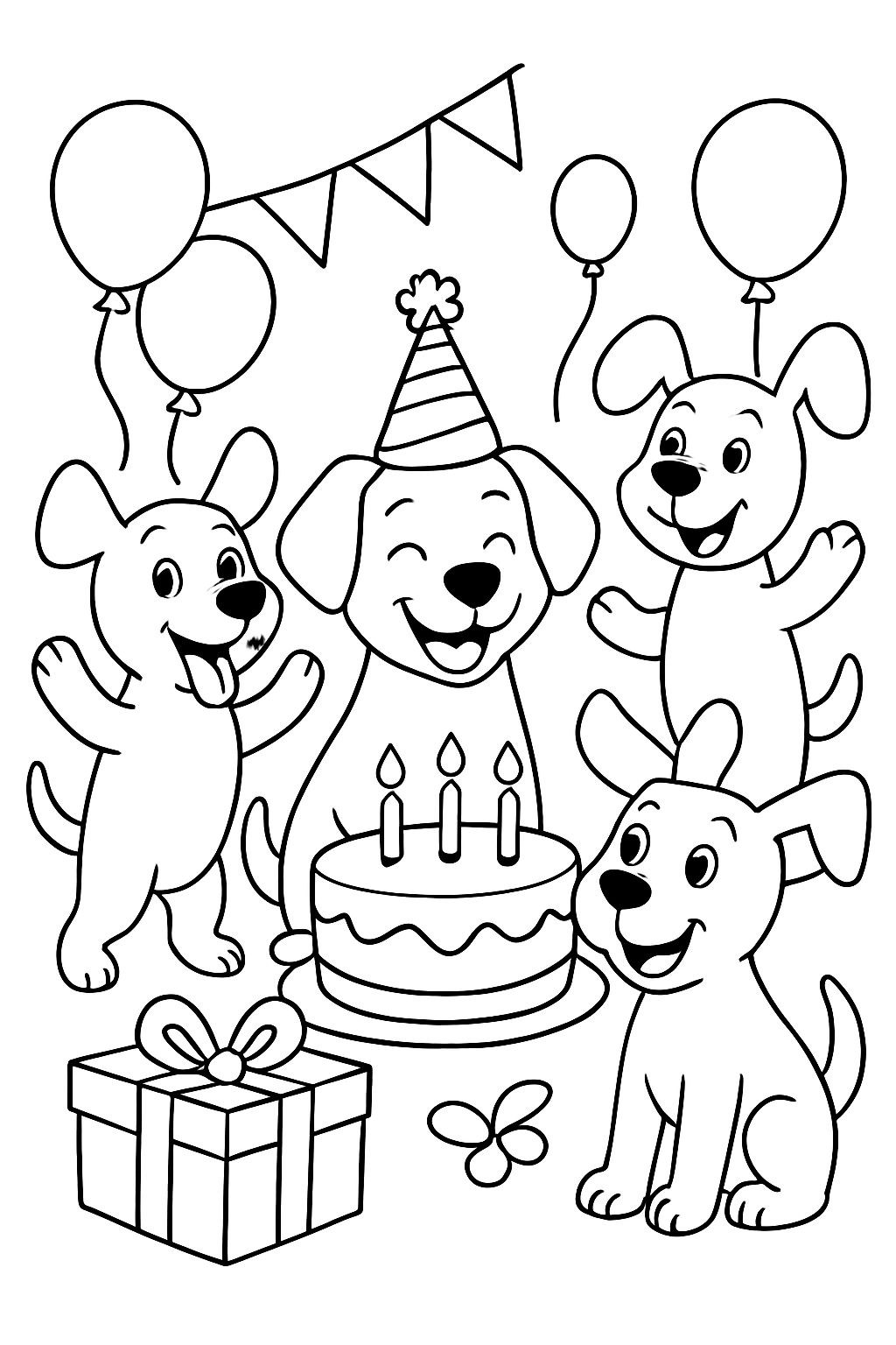 Several dogs celebrating a birthday