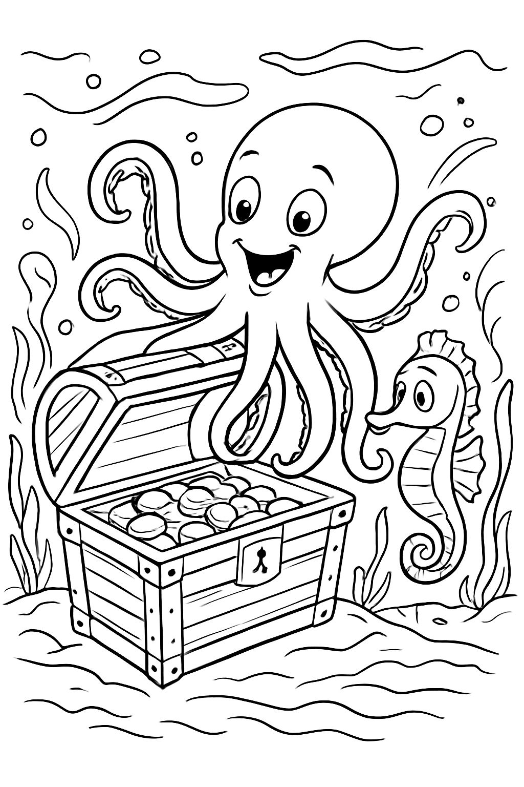 TREASURE CHEST WITH JELLYFISH AND SEAHORSES