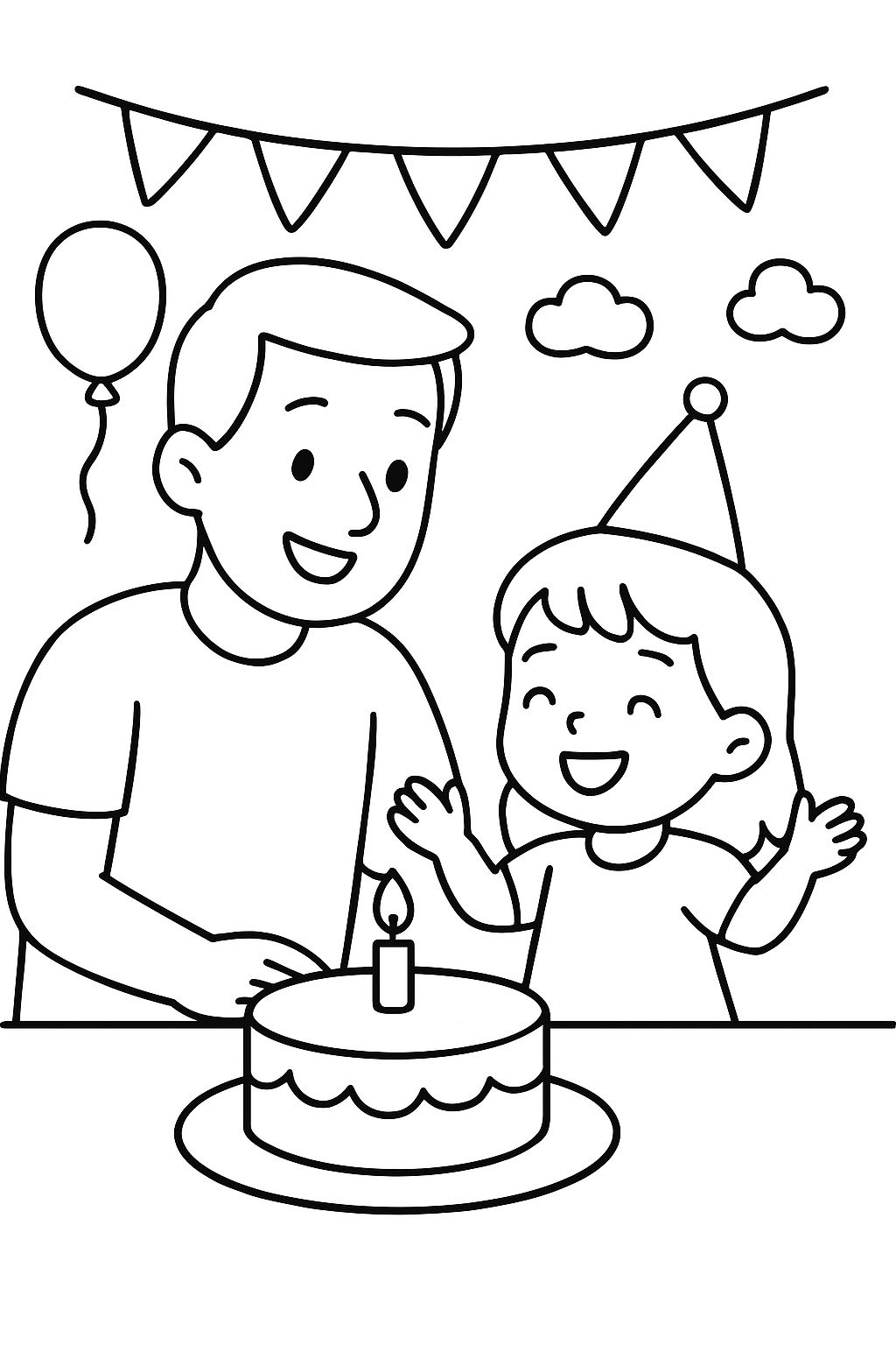 Homem e menina pequena celebram aniversário