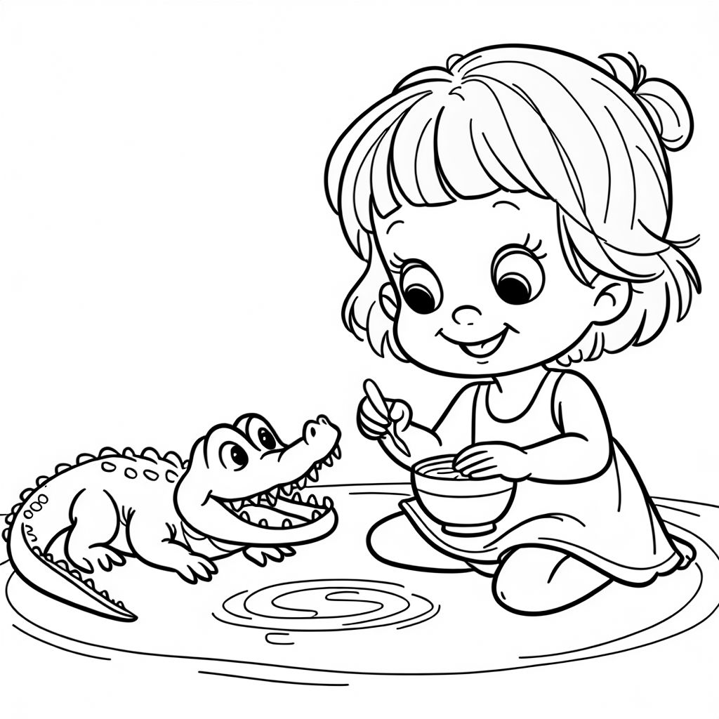 Petite fille blonde jouant avec un crocodile Petite fille blonde jouant avec un crocodile